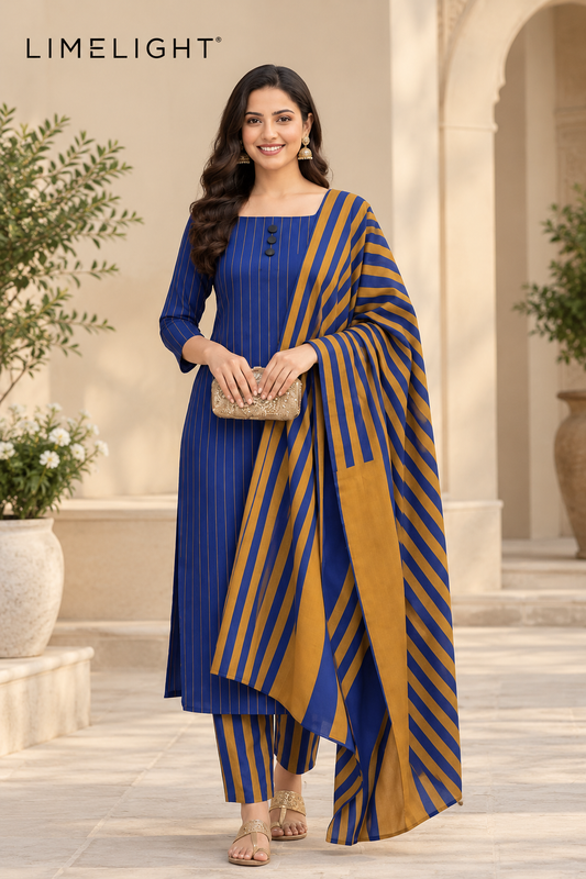 LIMELIGHT Winter Khaddar 3-Piece Unstitched Suit – Premium Striped Collection