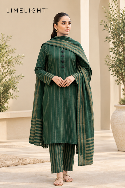 LIMELIGHT Winter Khaddar 3-Piece Unstitched Suit – Premium Striped Collection