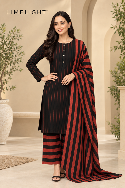 LIMELIGHT Winter Khaddar 3-Piece Unstitched Suit – Premium Striped Collection