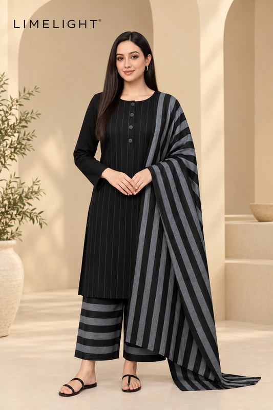 LIMELIGHT Winter Khaddar 3-Piece Unstitched Suit – Premium Striped Collection