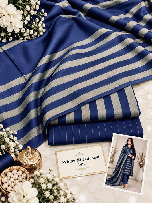 LIMELIGHT Winter Khaddar 3-Piece Unstitched Suit – Premium Striped Collection
