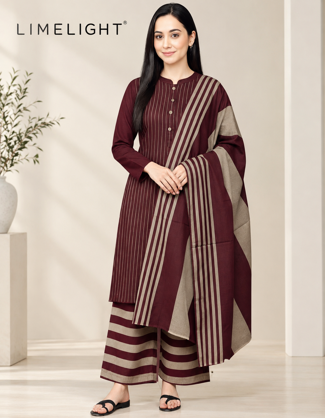 LIMELIGHT Winter Khaddar 3-Piece Unstitched Suit – Premium Striped Collection