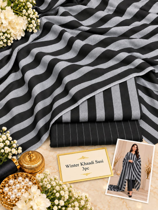 LIMELIGHT Winter Khaddar 3-Piece Unstitched Suit – Premium Striped Collection